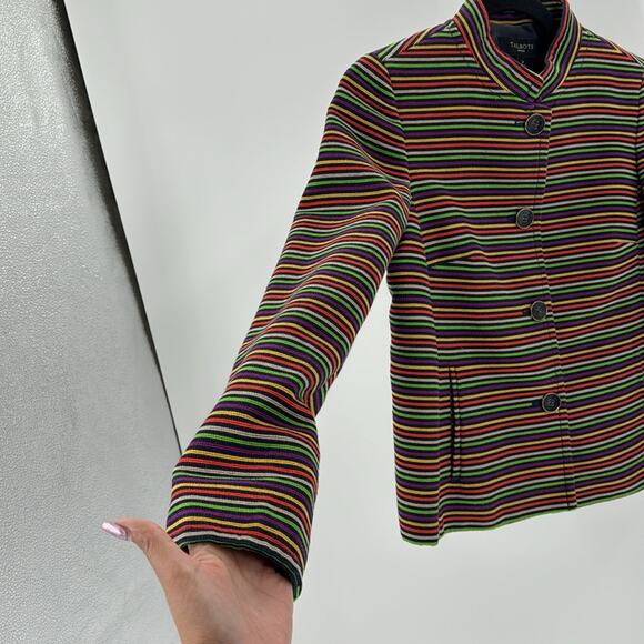 Talbots Cotton Blend Striped Blazer Multicolor Lined pop of color artsy 4P - Picture 3 of 10